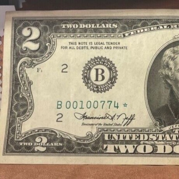 Vintage Rare New York 1976 Star $2 Bill Very Low Serial # B00100774-204689495566